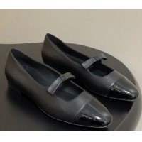 Luxurious Chanel Lambskin and Patent Leather Mary Janes Ballet Flats with Bow Black 2025 CH110302 1103066