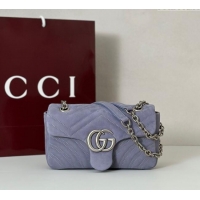Top Grade Gucci GG Marmont Small shoulder bag in Suede 837280 Dusty Blue 2025