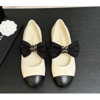 Most Popular Chanel Lambskin Leather Mary Janes Ballet Flats with Bow White 2025 CH110303 1103070