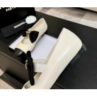 Most Popular Chanel Lambskin Leather Mary Janes Ballet Flats with Bow White 2025 CH110303 1103070