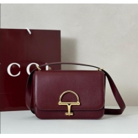 Top Design Gucci Siena small shoulder bag in Leather with Oversized Half Horsebit 846705 Ancora Red 2025
