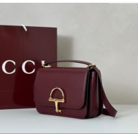 Top Design Gucci Siena small shoulder bag in Leather with Oversized Half Horsebit 846705 Ancora Red 2025