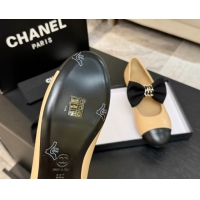 Good Looking Chanel Lambskin Leather Mary Janes Ballet Flats with Bow Beige 2025 CH110303 1103072