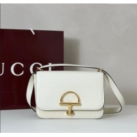 Luxury Cheap Gucci Siena small shoulder bag in Leather with Oversized Half Horsebit 846705 White 2025