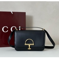Top Design Gucci Siena small shoulder bag in Leather with Oversized Half Horsebit 846705 Black 2025