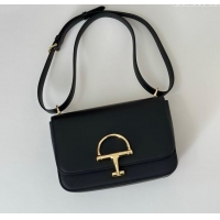 Top Design Gucci Siena small shoulder bag in Leather with Oversized Half Horsebit 846705 Black 2025