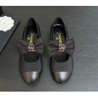 1:1 aaaaa Chanel Grosgrain & Calfskin Leather Mary Janes Ballet Flats with Bow Black 2025 CH110303 1103073