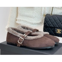 Purchase Chanel Suede and Wool Mary Janes Ballet Flats Brown 2025 CH110304 1103074