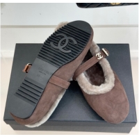 Purchase Chanel Suede and Wool Mary Janes Ballet Flats Brown 2025 CH110304 1103074