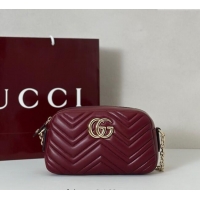 Luxury Cheap Gucci GG Marmont small camera bag in Leather 855273 Ancora Red 2025