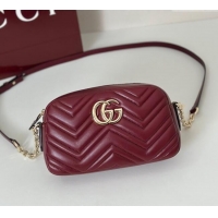 Luxury Cheap Gucci GG Marmont small camera bag in Leather 855273 Ancora Red 2025