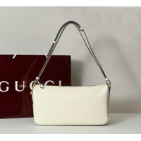 Top Design Gucci Half Horsebit medium shoulder bag in Leather 860787 White 2025