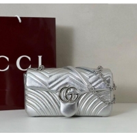 Buy Classic Gucci GG Marmont medium shoulder bag in Leather 837267 Silver 2025