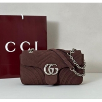 Best Quality Gucci GG Marmont medium shoulder bag in Suede 837267 Dark Brown 2025