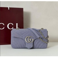 Top Design Gucci GG Marmont medium shoulder bag in Suede 837267 Dusty Blue 2025