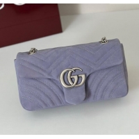 Top Design Gucci GG Marmont medium shoulder bag in Suede 837267 Dusty Blue 2025