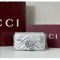 Affordable Price Gucci GG Marmont mini shoulder bag in Leather 841290 Silver 2025