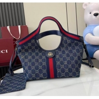 Grade Quality Gucci Giglio Small Tote Bag in GG Denim 860845 Navy Blue 2025