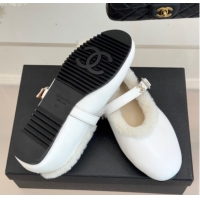 Luxurious Chanel Calfskin Leather and Wool Mary Janes Ballet Flats White 2025 CH110304 1103075