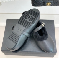 Classic Hot Chanel Calfskin Leather and Wool Mary Janes Ballet Flats Black 2025 CH110304 51103076
