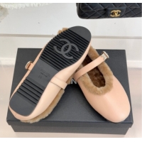 Good Quality Chanel Calfskin Leather and Wool Mary Janes Ballet Flats Light Pink 2025 CH110304 51103077