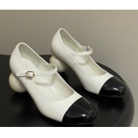 Good Product Chanel Lambskin, Patent Calfskin & Pearls Mary Janes Pumps 7cm White 2025 G46775 51103079
