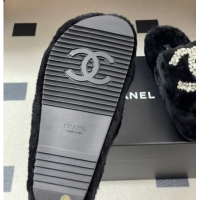 Best Grade Chanel Wool Platform Slides Sandal with Strass CC Black 2025 CH110305 1103081