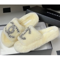 Grade Quality Chanel Wool Platform Slides Sandal with Strass CC White 2025 CH110305 1103082