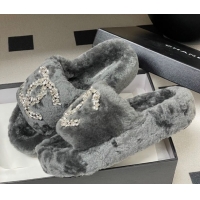 Good Looking Chanel Wool Platform Slides Sandal with Strass CC Grey 2025 CH110305 1103083