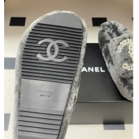 Good Looking Chanel Wool Platform Slides Sandal with Strass CC Grey 2025 CH110305 1103083