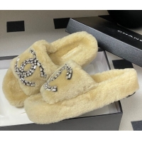 Top Design Chanel Wool Platform Slides Sandal with Strass CC Beige 2025 CH110305 51103084