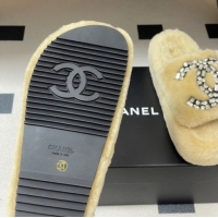 Top Design Chanel Wool Platform Slides Sandal with Strass CC Beige 2025 CH110305 51103084