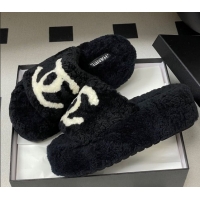 Low Price Chanel Wool Platform Slides Sandal with Maxi CC Black 2025 CH110306 1103086