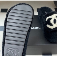 Low Price Chanel Wool Platform Slides Sandal with Maxi CC Black 2025 CH110306 1103086