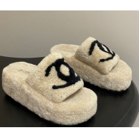 Discount Chanel Wool Platform Slides Sandal with Maxi CC Beige 2025 CH110306 1103087