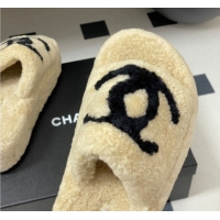 Discount Chanel Wool Platform Slides Sandal with Maxi CC Beige 2025 CH110306 1103087