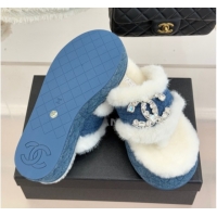 Top Grade Chanel Denim and Wool Platform Slides Sandal with Strass CC Blue 2025 CH110307 1103089