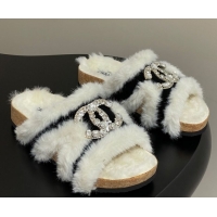 Shop Duplicate Chanel Suede and Wool Platform Slides Sandal with Strass CC Black 2025 CH110308 1103092