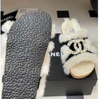 Shop Duplicate Chanel Suede and Wool Platform Slides Sandal with Strass CC Black 2025 CH110308 1103092