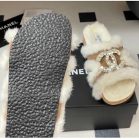 Perfect Chanel Suede and Wool Platform Slides Sandal with Strass CC Beige 2025 CH110308 1103094