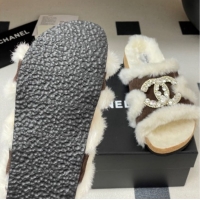 Charming Chanel Suede and Wool Platform Slides Sandal with Strass CC Dark Brown 2025 CH110308 1103095