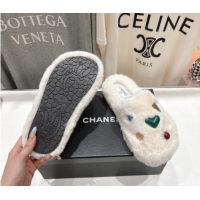 Best Price Chanel Wool and Charm Mules White 2025 CH110310 1103099