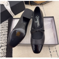 Buy Discount Chanel Lambskin and Patent Leather Mary Janes Pumps 5cm with Bow Black 2025 CH110302 1103101