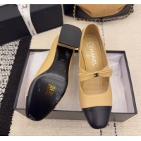Sophisticated Chanel Lambskin Leather Mary Janes Pumps 5cm with Bow Beige 2025 CH110302 1103102