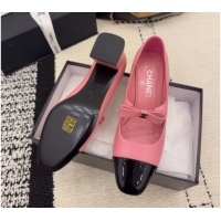 Top Grade Chanel Lambskin and Patent Leather Mary Janes Pumps 5cm with Bow Pink 2025 CH110302 1103103