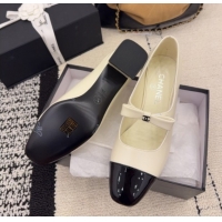 Purchase Chanel Lambskin and Patent Leather Mary Janes Pumps 5cm with Bow White 2025 CH110302 1103104