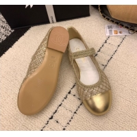 Duplicate Chanel Leather, Mesh and Sequins Mary Janes Ballets Flat Gold 2025 CH110311 1103106