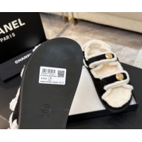 Perfect Chanel Coco Neige Suede and Wool Flat Strap Sandals Black CH110312 1103109