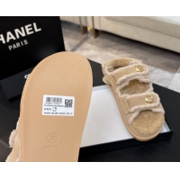 Classic Hot Chanel Coco Neige Suede and Wool Flat Strap Sandals Beige 2025 CH110312 51103110