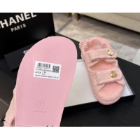 Sumptuous Chanel Coco Neige Suede and Wool Flat Strap Sandals Pink 2025 CH110312 1103112
